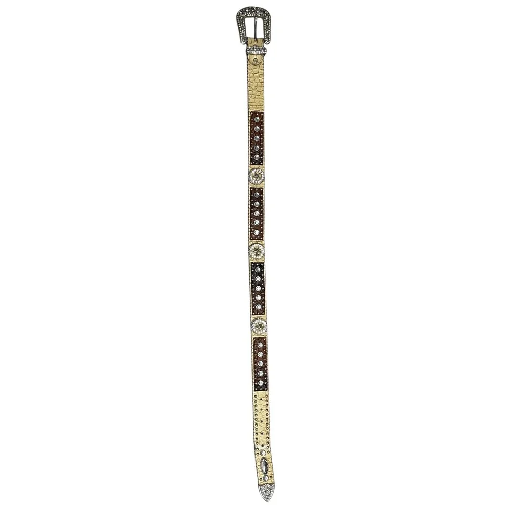 Rhinestone Western Belt‎ Star Studded Croc Print